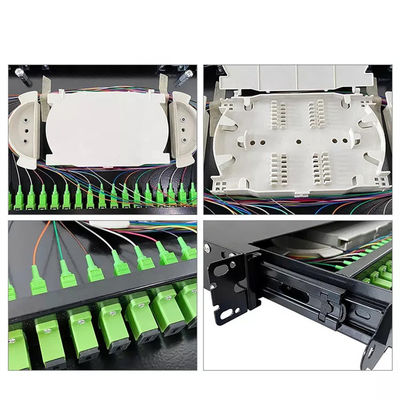 el remiendo a dos caras de la fibra del recinto del soporte de estante de la fibra óptica del SC Simplex/LC del puerto de 1U 19&quot; 24 Panel-descarga