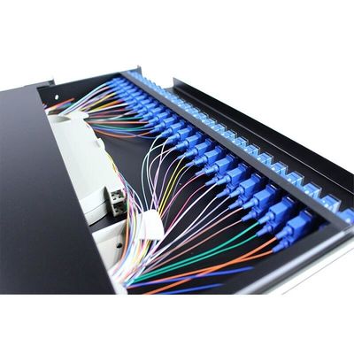 Tipo desplazamiento del cajón de la base 1U de la caja 48 del panel de la terminación de la fibra óptica