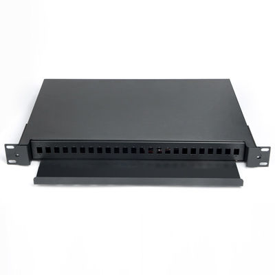 soporte de estante negro portuario de la caja de la terminación de la fibra óptica del panel de remiendo de fibra 1U 24