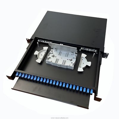 soporte de estante negro portuario de la caja de la terminación de la fibra óptica del panel de remiendo de fibra 1U 24