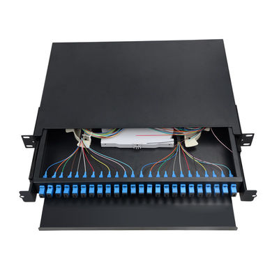 soporte de estante negro portuario de la caja de la terminación de la fibra óptica del panel de remiendo de fibra 1U 24