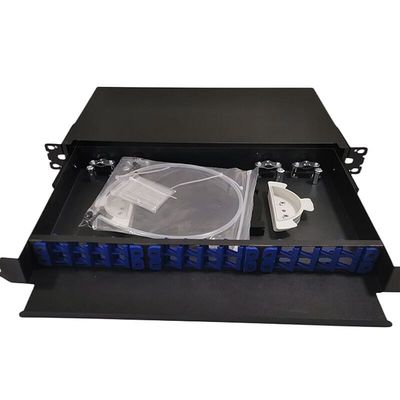 19" 24 bases interiores portuarias del soporte de estante del panel de remiendo de la fibra óptica 1U ODF 24