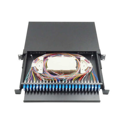 Panel de conexión de caja de terminación tipo cajón negro de 48 núcleos 430x200x46mm