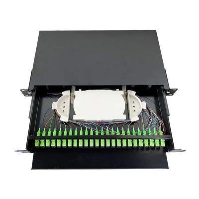 El panel de remiendo óptico de la fibra óptica de 19 de la pulgada del negro de estante cajones del soporte para el cableado de la red