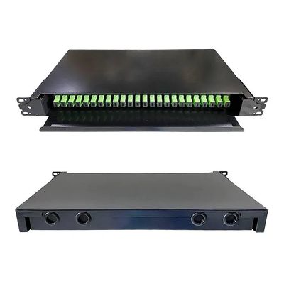 El panel de remiendo óptico de la fibra óptica de 19 de la pulgada del negro de estante cajones del soporte para el cableado de la red