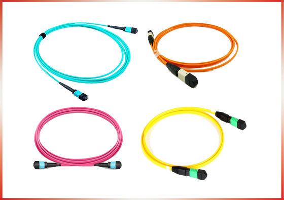 MPO-MPO Femenino 12 fibras baja pérdida 0,35 dB Pleno tipo A B (OFNP) OS2 9/125 Cable de tronco de modo único, amarillo